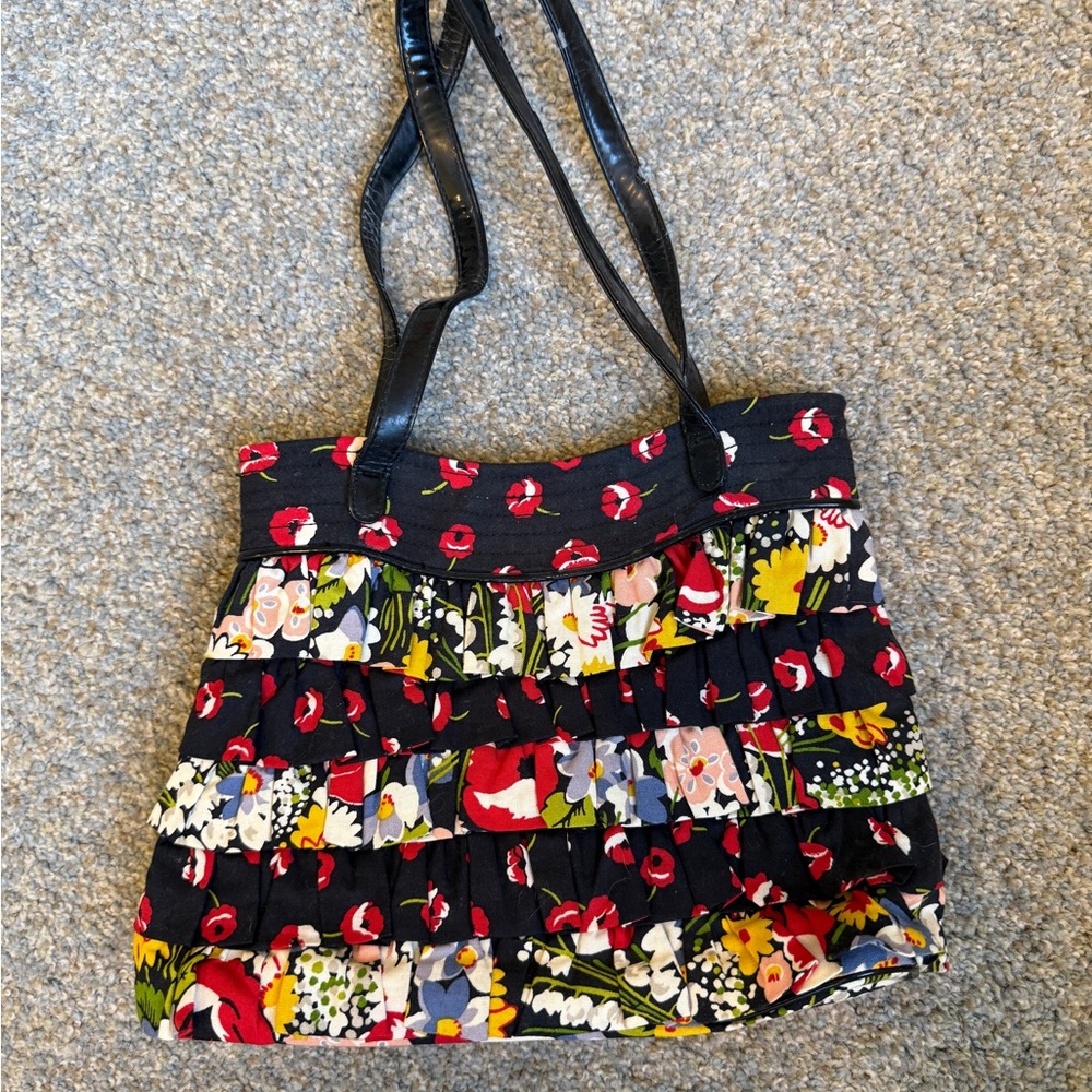 Vera Bradley poppies ruffle shoulder tote